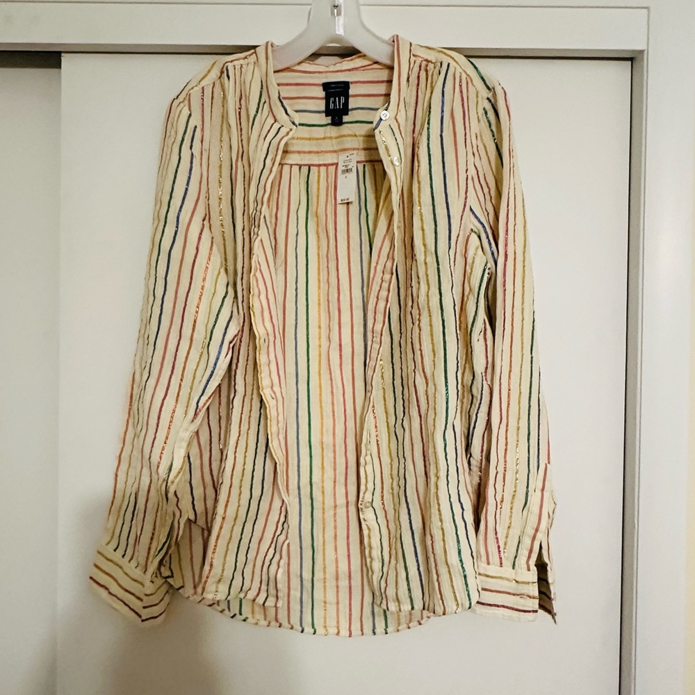 Gap Rainbow stripe crinkle gauze top